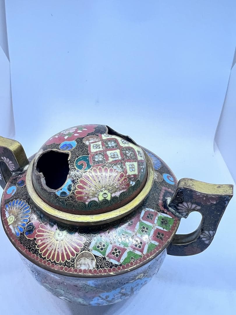 七宝香炉　蓋付き　明治期　合せ箱　花草紋　菊　梅 W12×D10×H9㎝