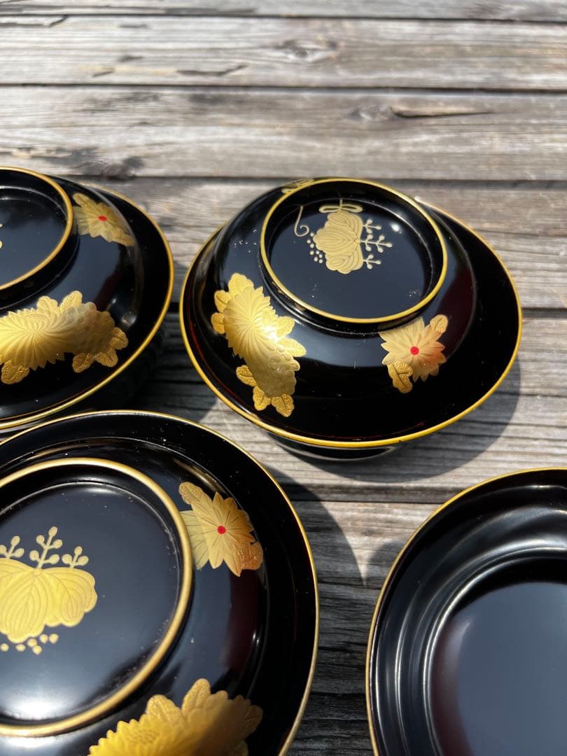 80 能登輪島塗 溜塗蒔絵椀 五三桐紋