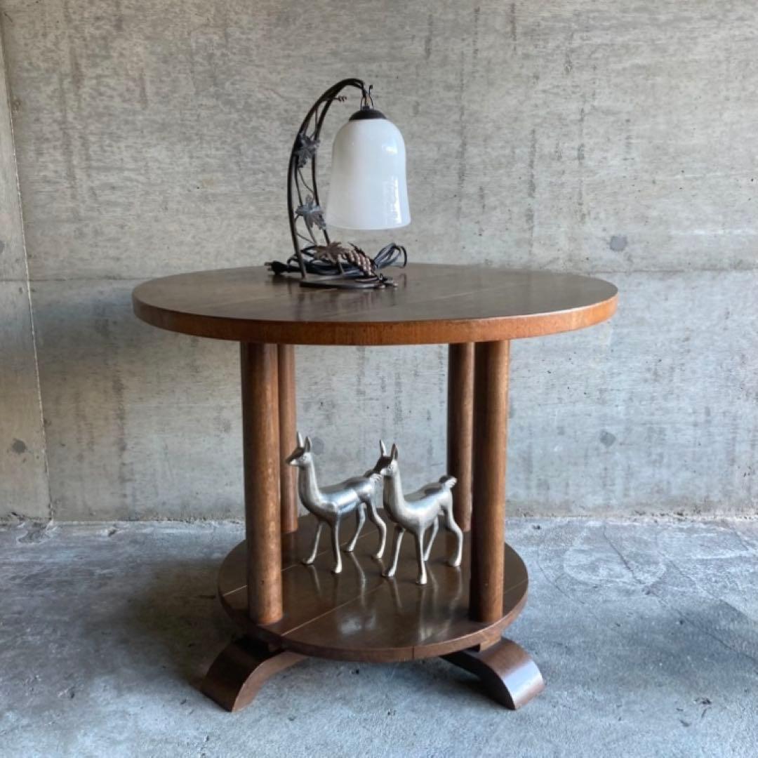 古い味のあるセンターテーブル カフェ 机 飾り台 丸型 木製 レトロ ビンテージ