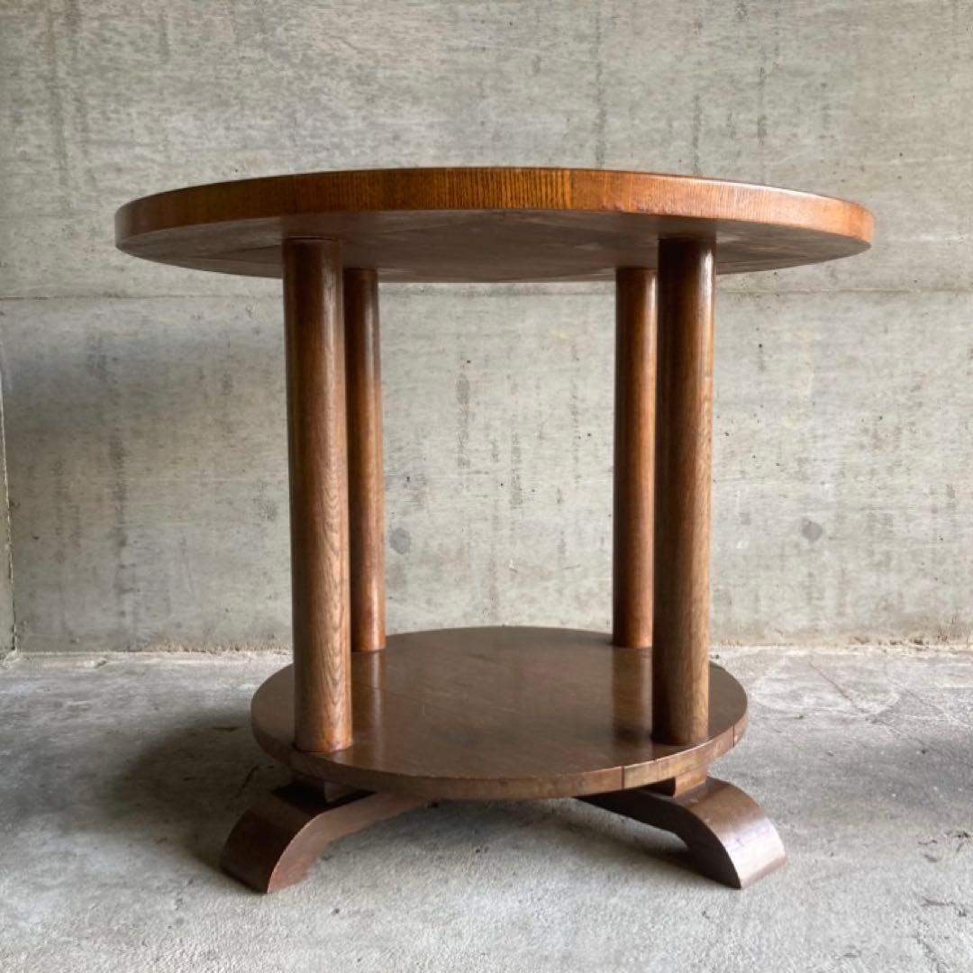 古い味のあるセンターテーブル カフェ 机 飾り台 丸型 木製 レトロ ビンテージ