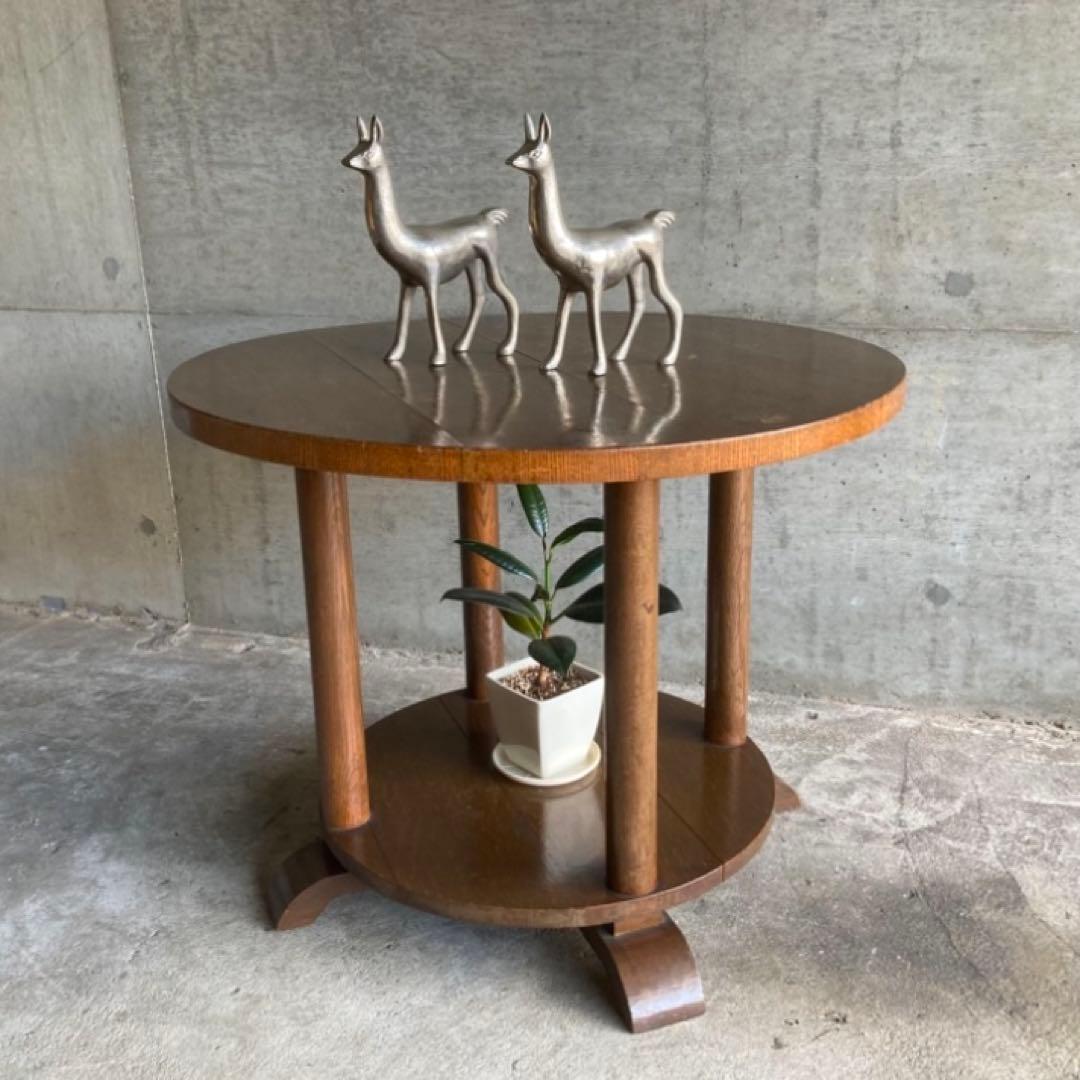 古い味のあるセンターテーブル カフェ 机 飾り台 丸型 木製 レトロ ビンテージ