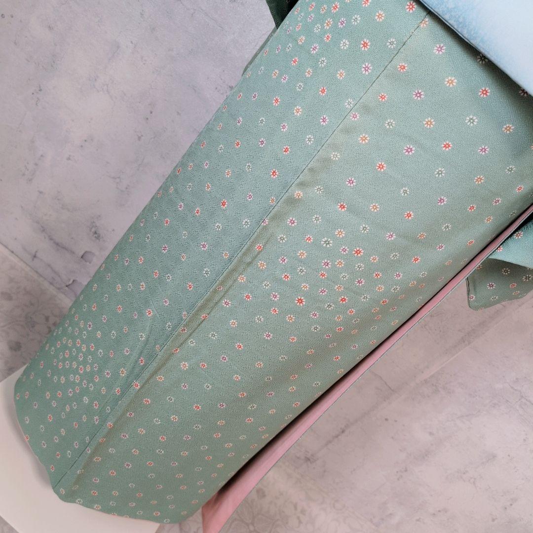 小紋　フルセット　着物　正絹　緑　可愛い　花　C1