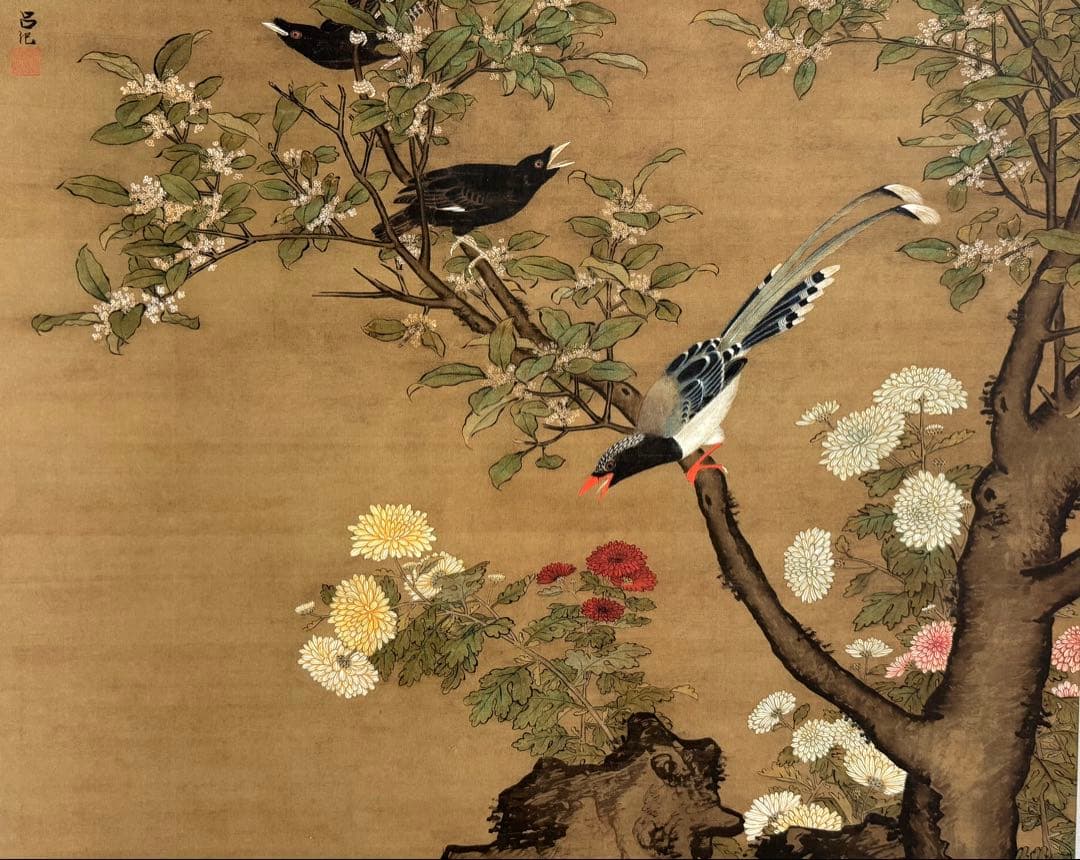 中国　明時代　呂紀　桂菊山禽圖　絹本　原色複製　◇検故宮博物館◇ 一鼎軒0926