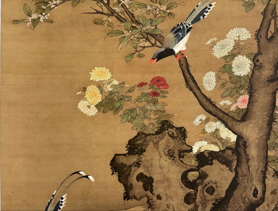 中国　明時代　呂紀　桂菊山禽圖　絹本　原色複製　◇検故宮博物館◇ 一鼎軒0926