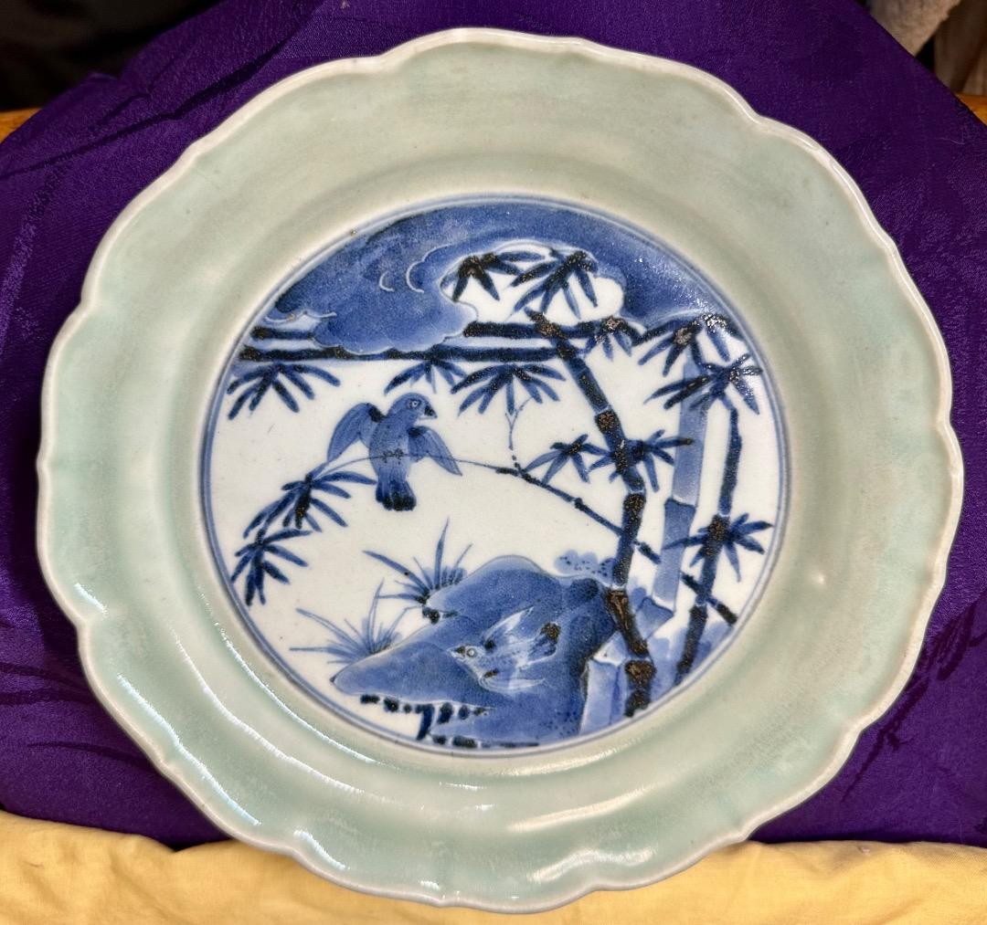 青染・古伊万里皿・大明成化年製刻印・（元禄ー享保）