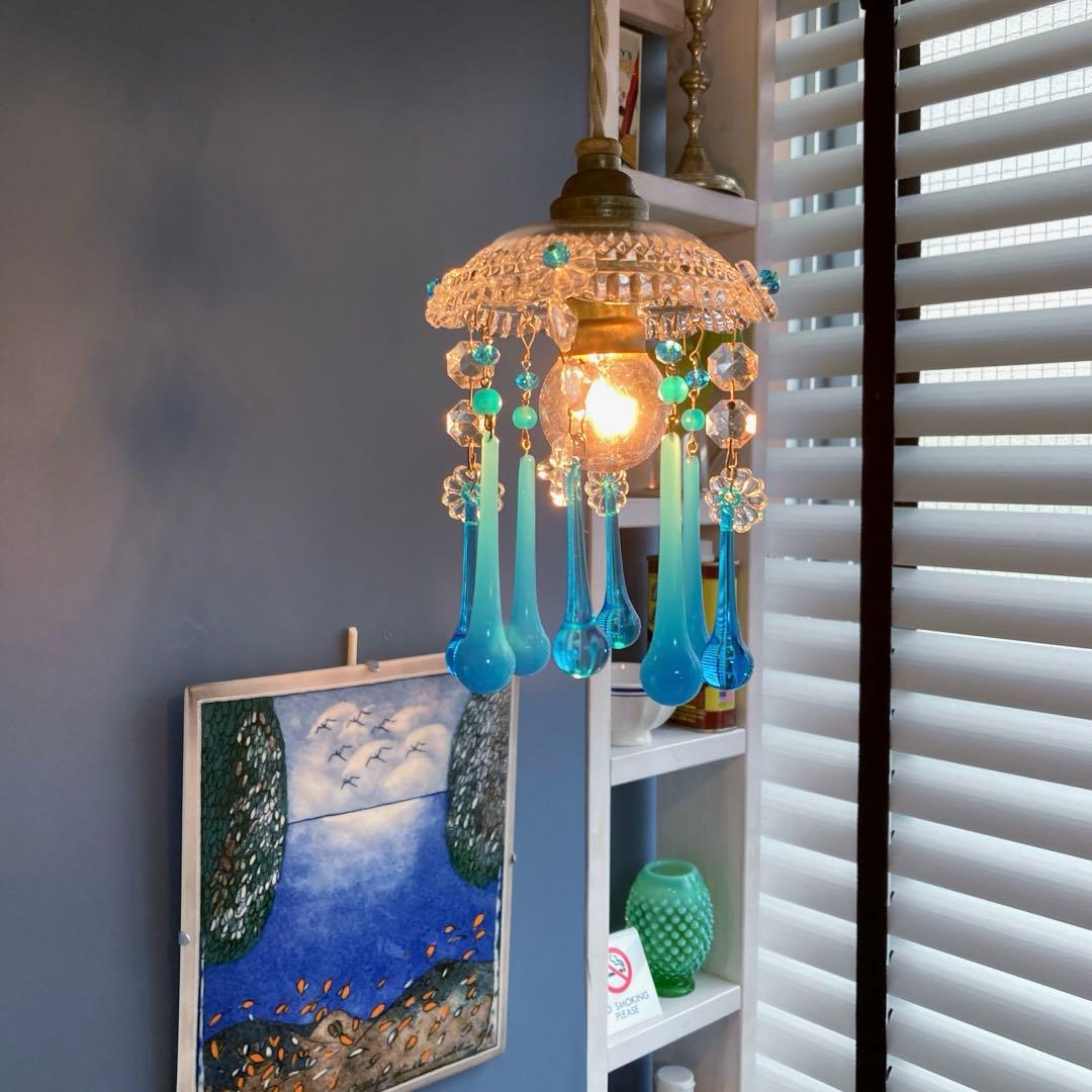 ミニシャンデリア（青の世界）　フランス　アンティーク　シェード　1910年