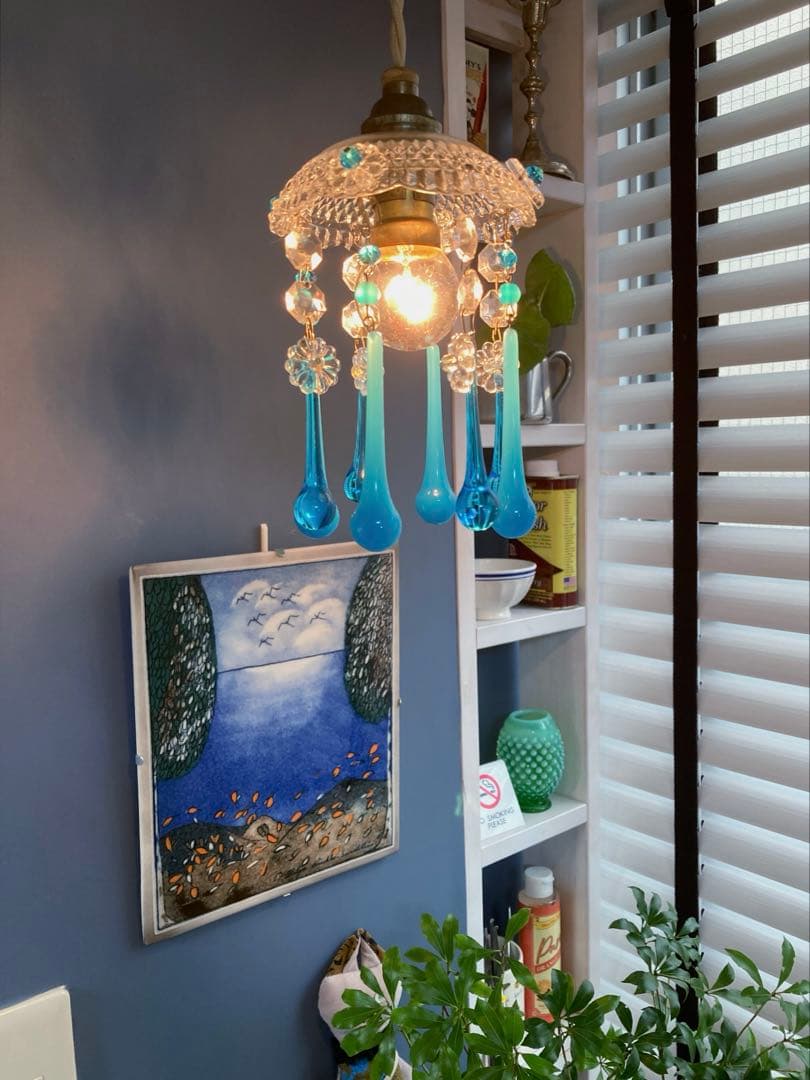 ミニシャンデリア（青の世界）　フランス　アンティーク　シェード　1910年