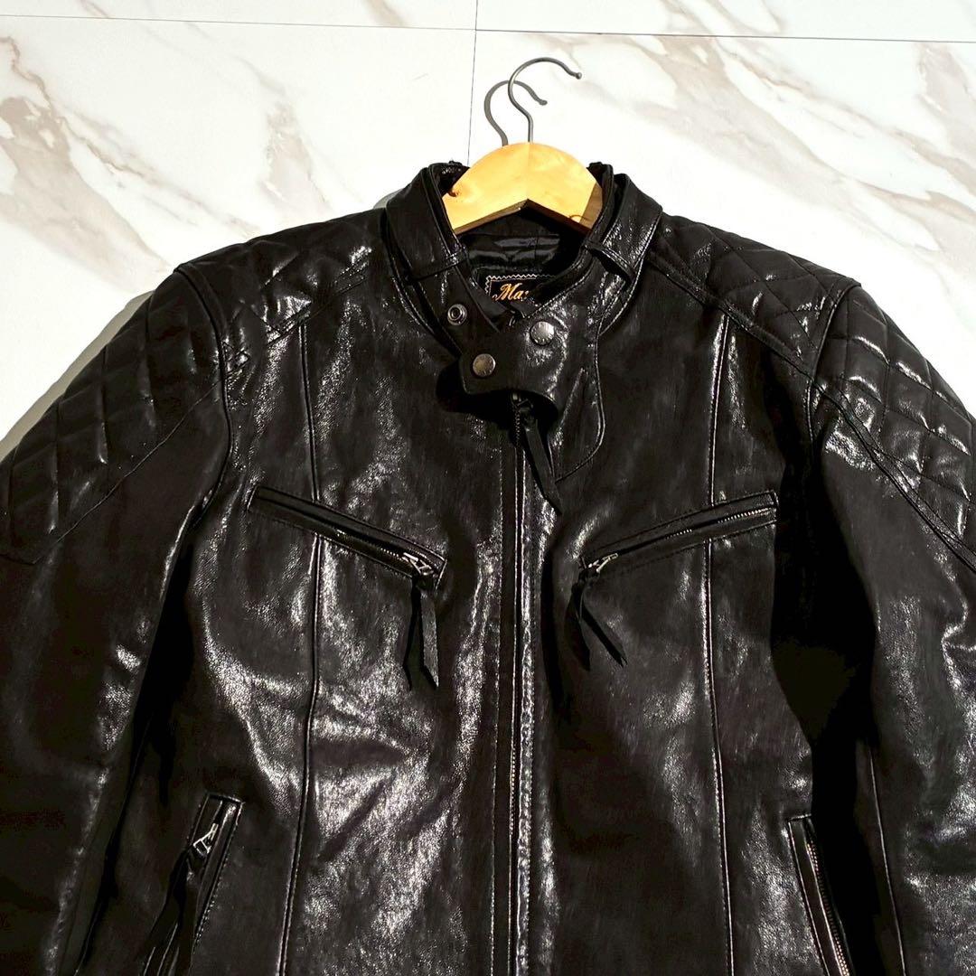 美品 マックスフリッツ ゴートレザー シングルライダースジャケット L 【182