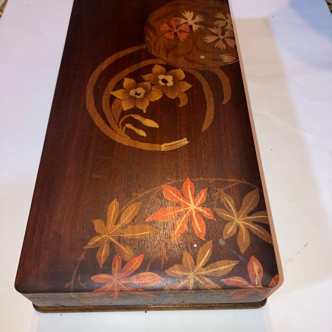木製 硯箱 花柄装飾