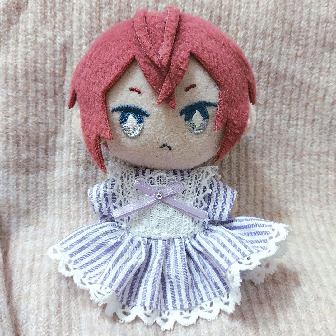 10cm ぬい服 薄紫ストライプエプロンワンピースR