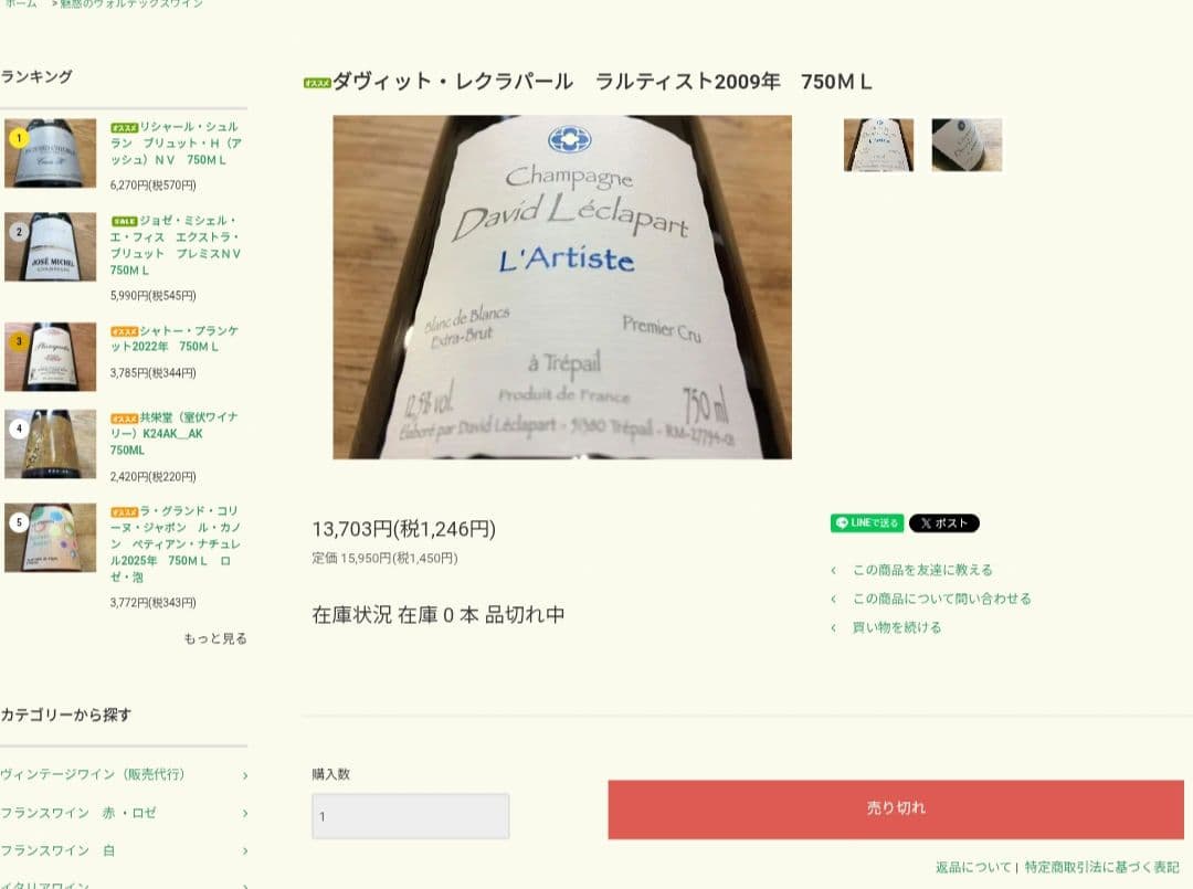 David Léclapart L'Artiste　シャンパン　750ml