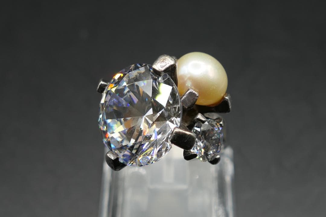 11号　e.m　イーエム　ジルコニア　パール　ストーン　リング　指輪　傷