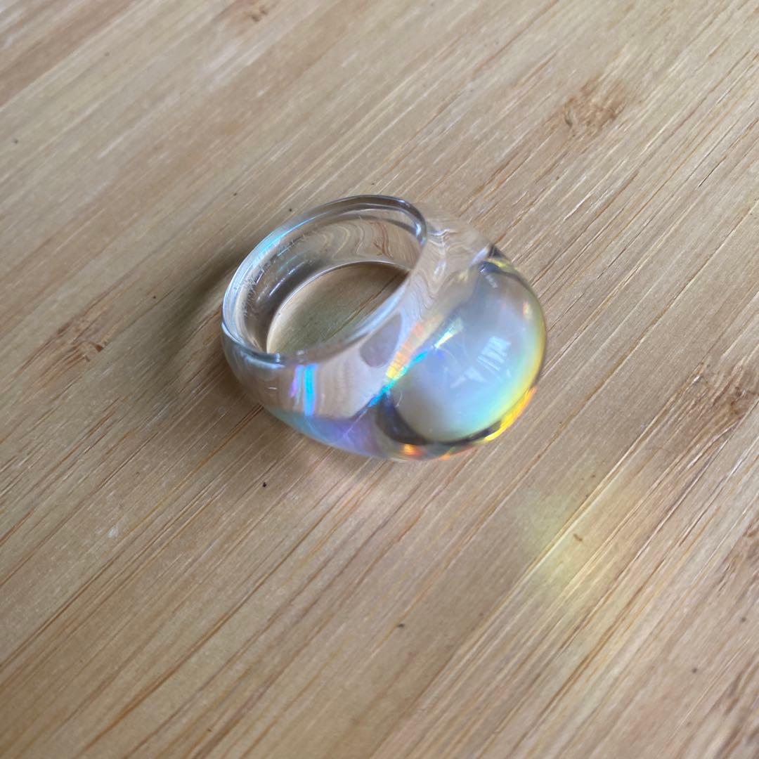 Baccarat❤️ガラスリング クリア アーク リング 虹色の輝き☆フランス製