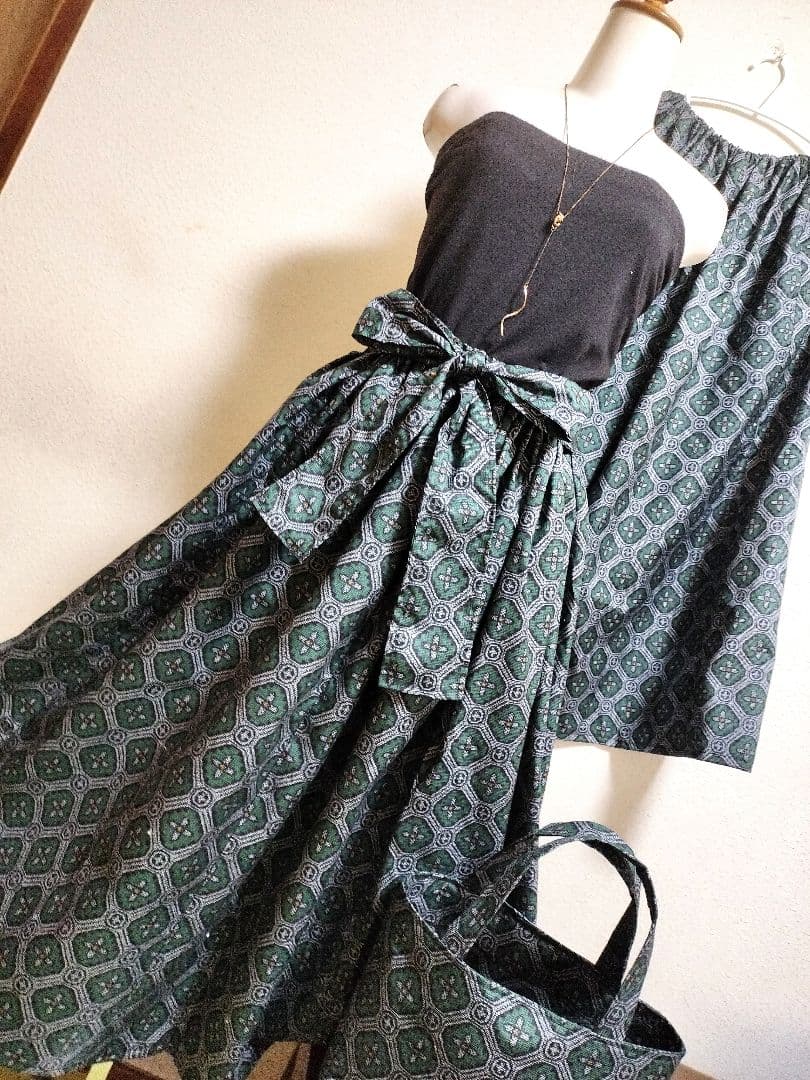 1809　大島紬リメイク☆ギャザースカート+ガウチョパンツ＆トートバッグストール