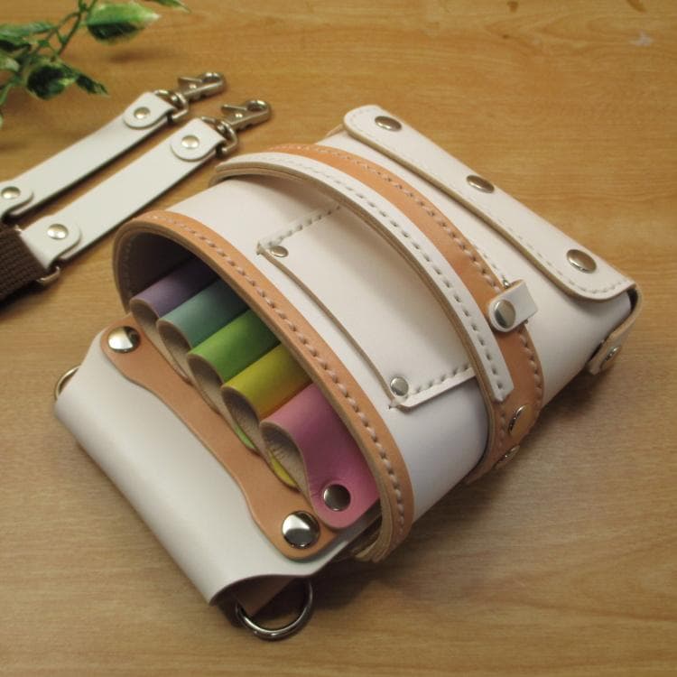 いちまり　ホワイト＆カラフル　５丁　本革シザーケース　SCA-8/CWA