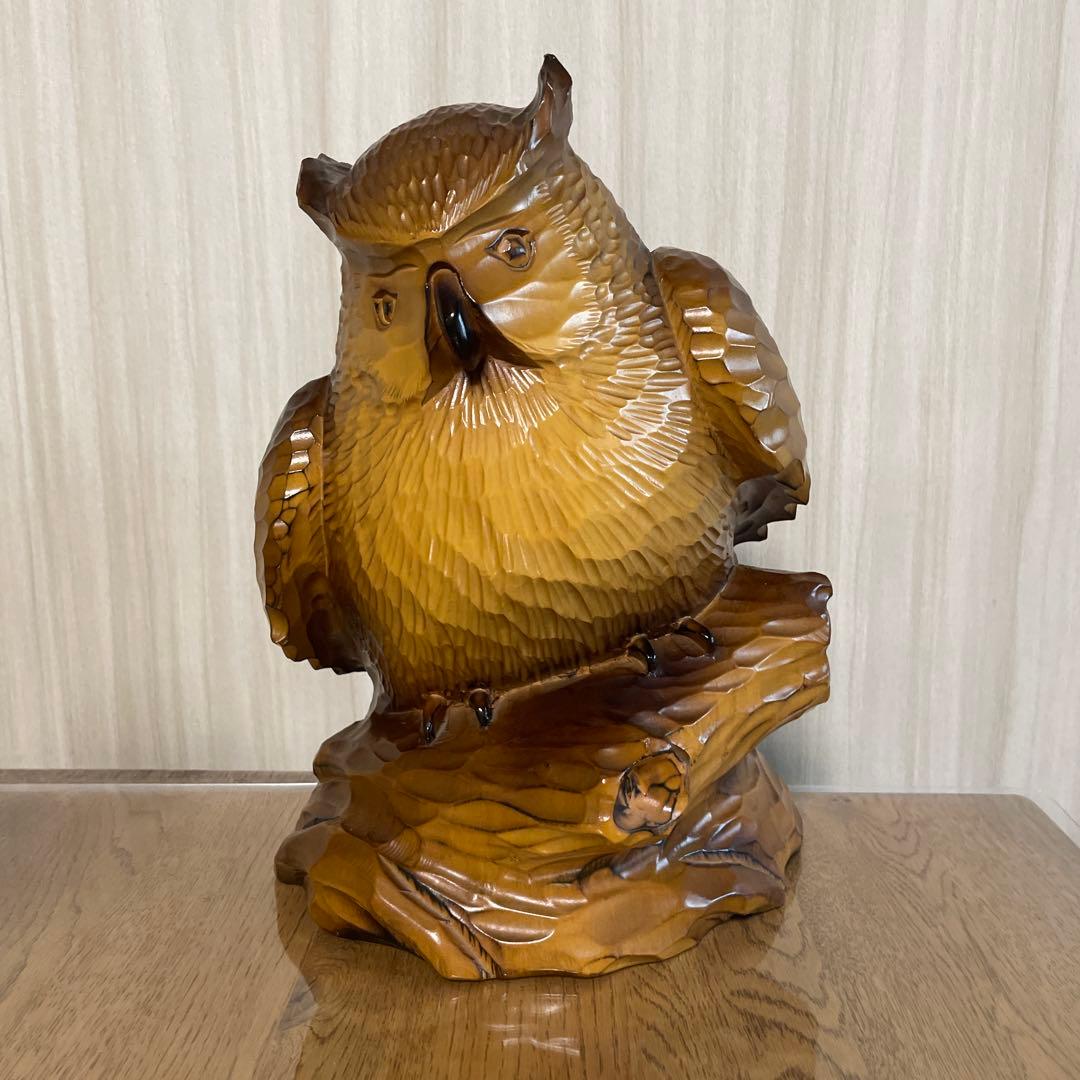 木製フクロウの置物 約33cm