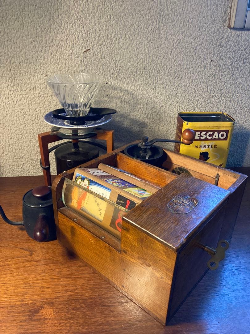 連休特価　喫茶店巡り　ＢＯX ゼンマイを回すとゆっくりボードが回転します。