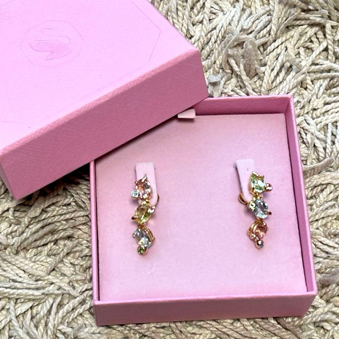 スワロフスキー Gema ドロップピアスマルチカラー ミックスカット アシメ