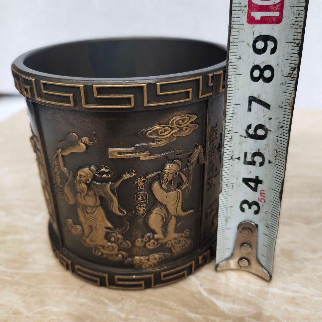 銅器 浮彫り八仙過海筆 書斎 書道具 文房具 装飾品 工芸品 美術品