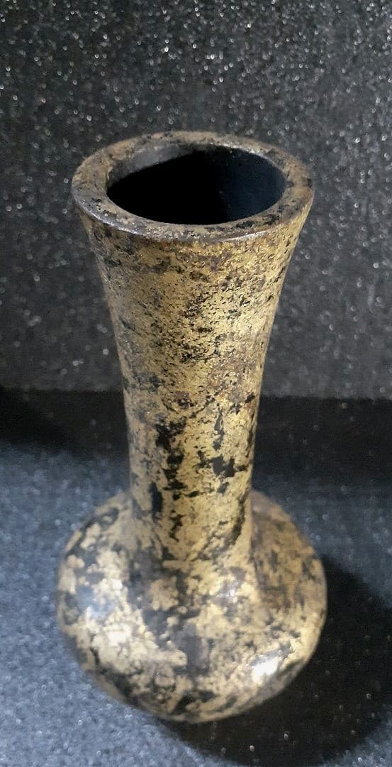 時代物　古銅　唐金　銅製　渡金　漆書き　筑前守銘　花押付き　花入れ