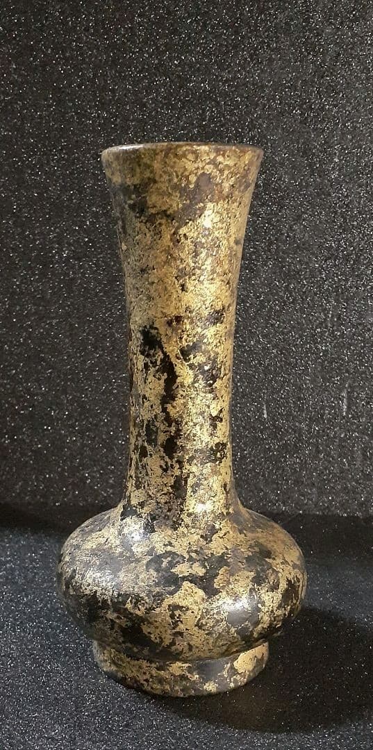 時代物　古銅　唐金　銅製　渡金　漆書き　筑前守銘　花押付き　花入れ