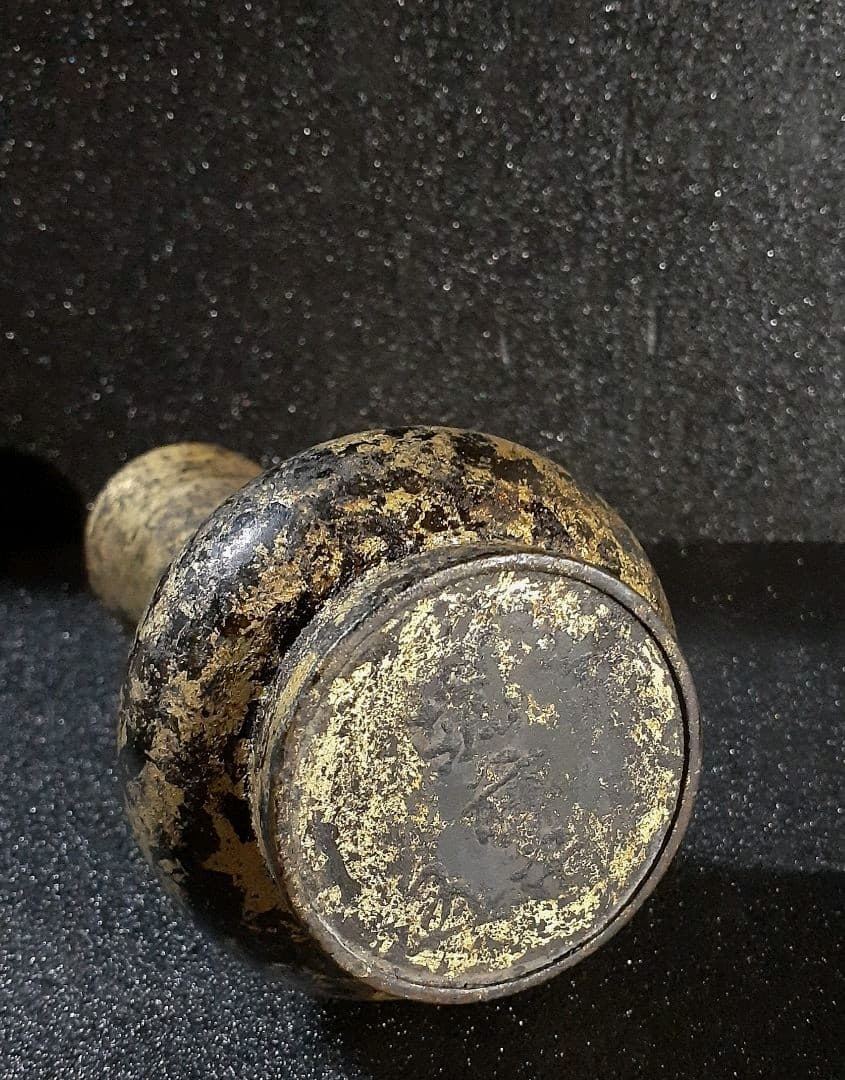 時代物　古銅　唐金　銅製　渡金　漆書き　筑前守銘　花押付き　花入れ