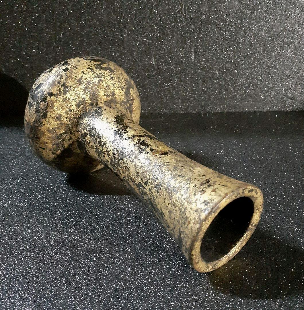 時代物　古銅　唐金　銅製　渡金　漆書き　筑前守銘　花押付き　花入れ