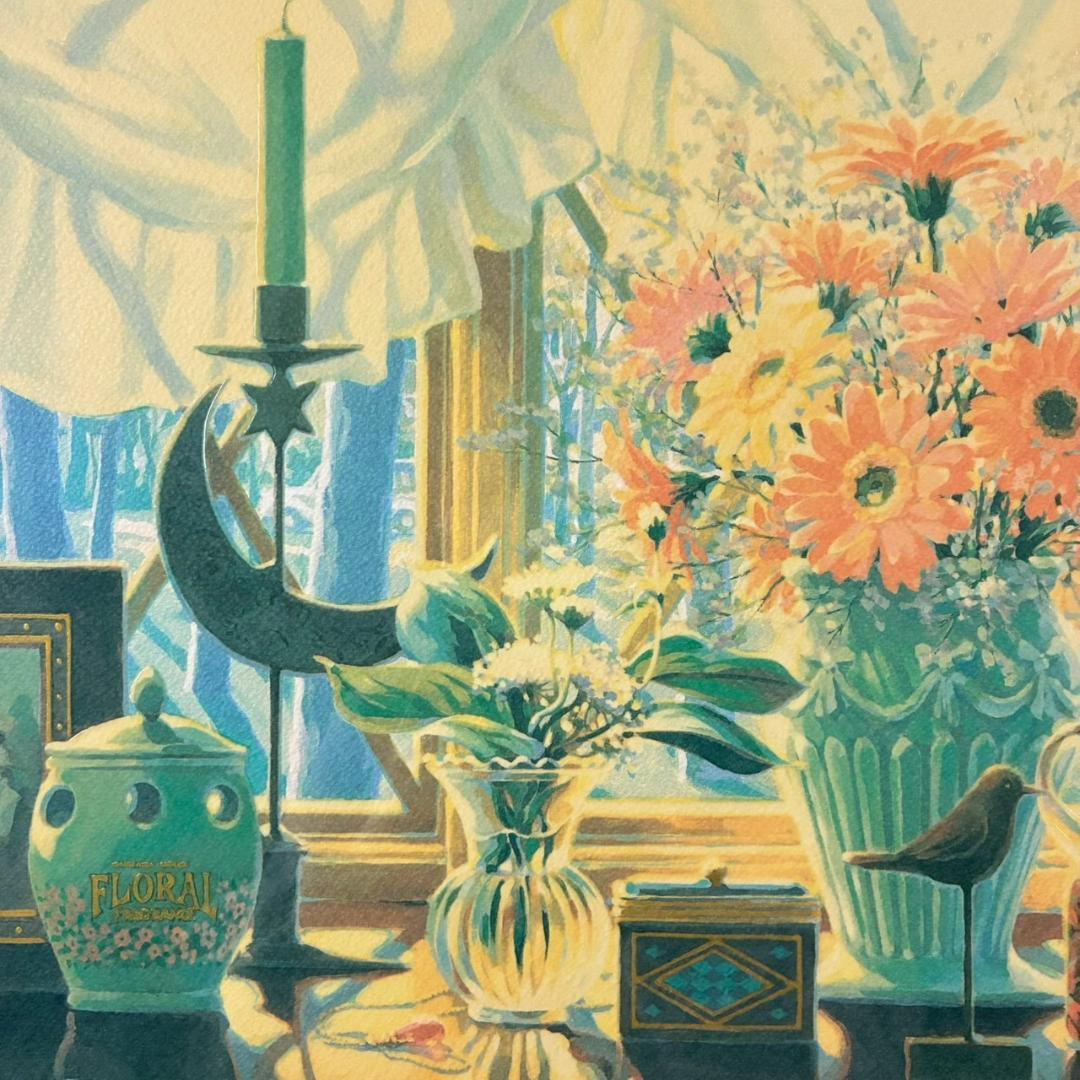 美品 笹倉鉄平「軽井沢の窓辺」シルクスクリーン 額縁入 人気作家 光の情景画家