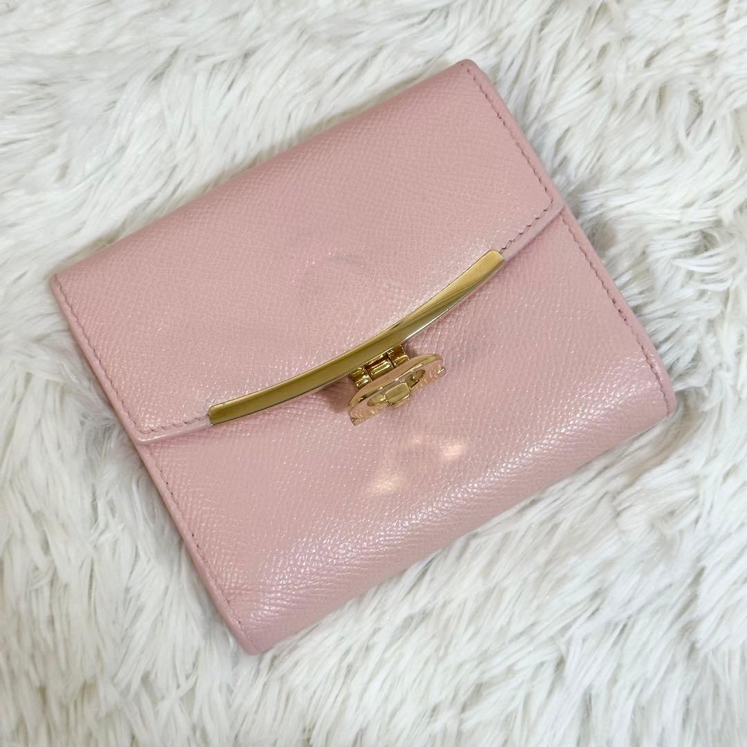 NFC認証 Ferragamo 折り財布 ガンチーニ ロゴクリップ ゴールド