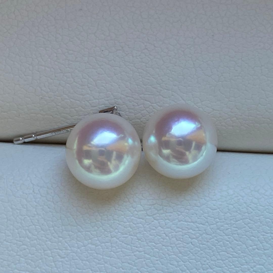 1830 あこや真珠　18KWG ダイヤモンド　天女級のテリ　8mmパールピアス