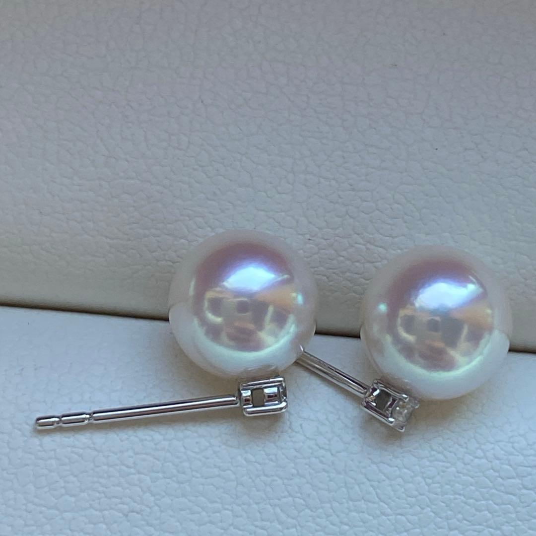 1830 あこや真珠　18KWG ダイヤモンド　天女級のテリ　8mmパールピアス