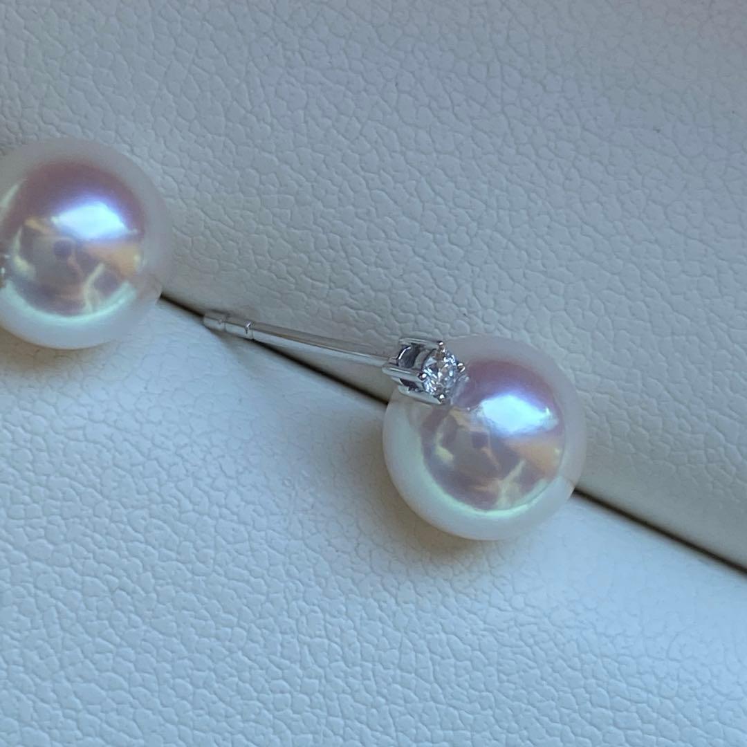 1830 あこや真珠　18KWG ダイヤモンド　天女級のテリ　8mmパールピアス