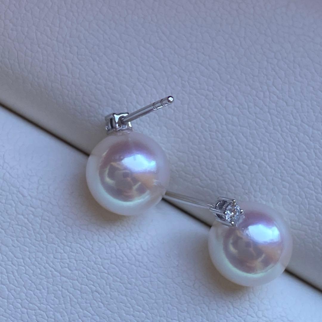 1830 あこや真珠　18KWG ダイヤモンド　天女級のテリ　8mmパールピアス