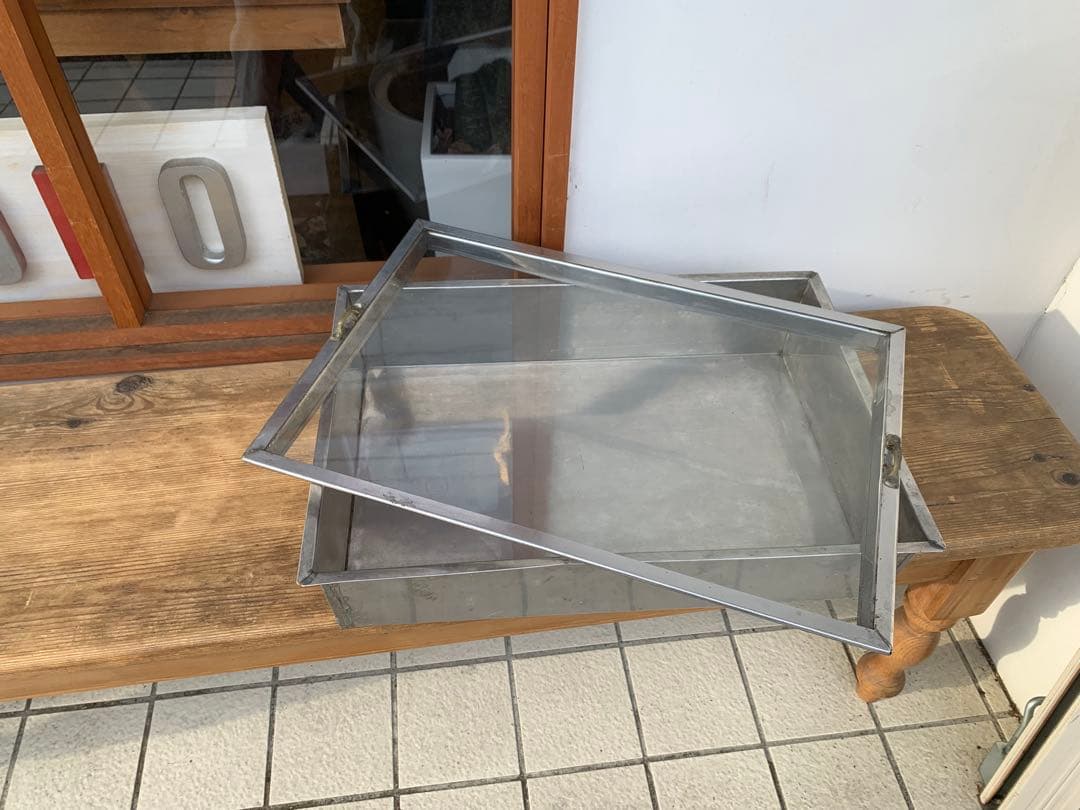 G0412★駄菓子屋ケース　ブリキガラスケース　蓋付ケース　駄菓子屋　店舗什器