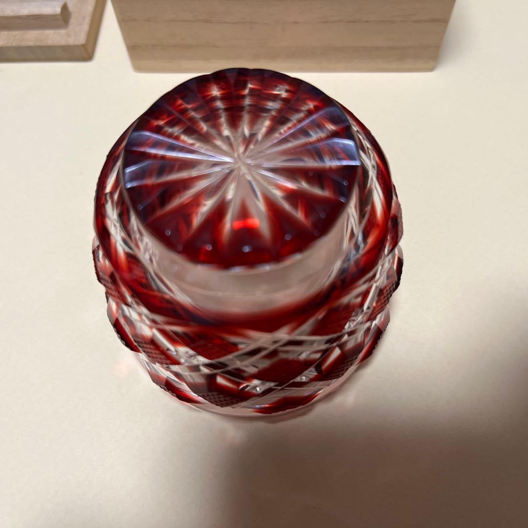 値下げ‼️【未使用】尚古集成館監修、薩摩切子猪口、刻印入り、人気の紅