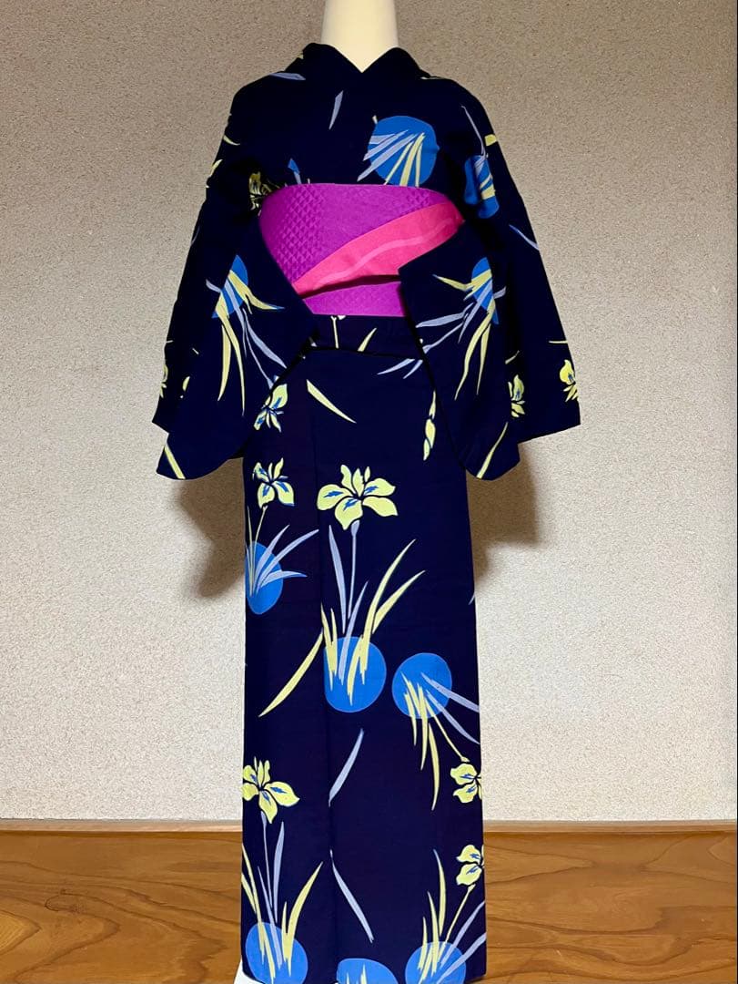 浴衣 竺仙 紺 菖蒲 日本製 綿