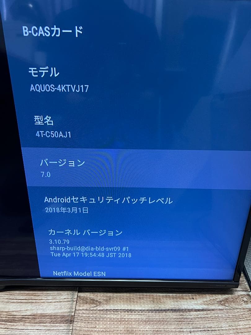 シャープ 4K対応液晶テレビ AQUOS 4T-C50AJ1 壁掛け　画面線あり