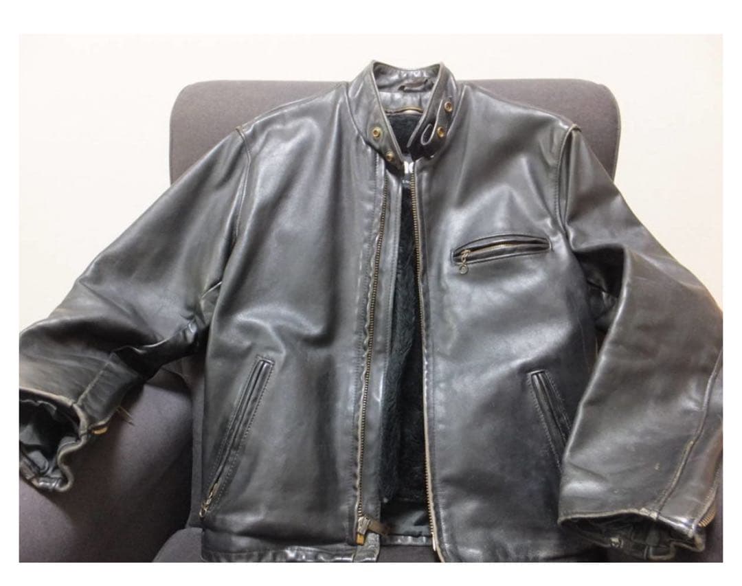 Schott ブラックレザーシングルライダースジャケット38 (M)品番641G