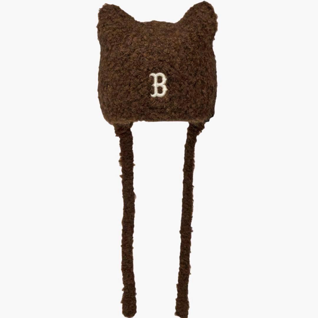 MLB korea☆大人気 猫耳ミヤオン ビーニー ブラウン 男女兼用 トレンド