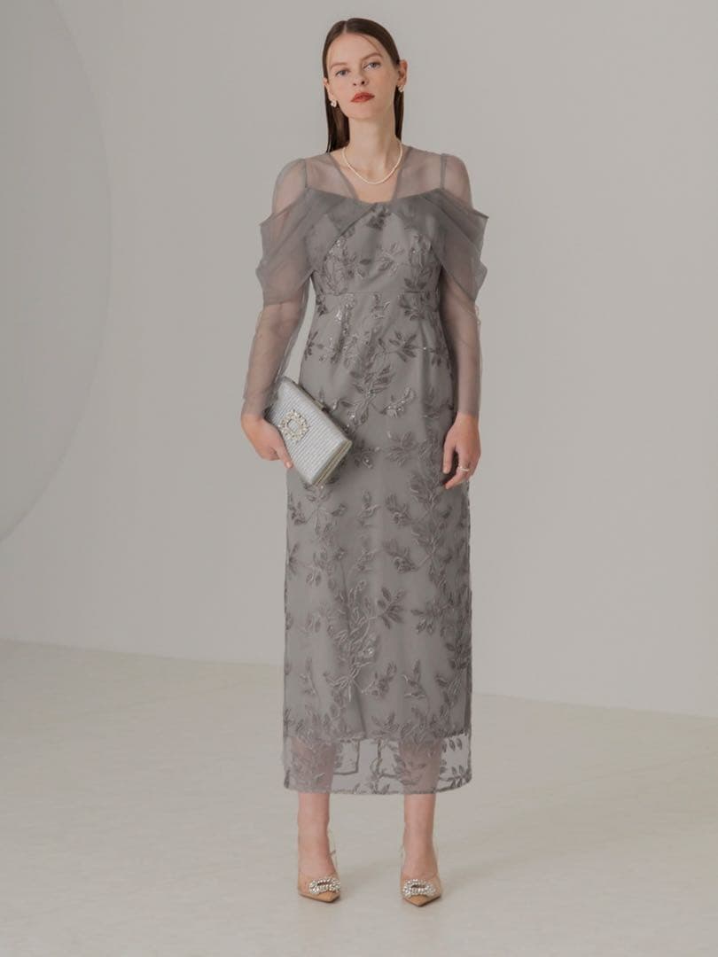 チュールロングスリーブリーフIラインワンピースドレス結婚式パーティー成人式二次会