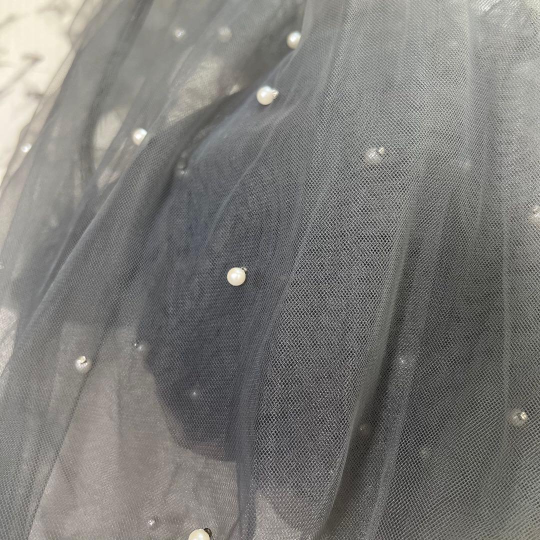 LEJA パール付きケープ風リボンパフスリーブボレロ刺繍レースキャミワンピ