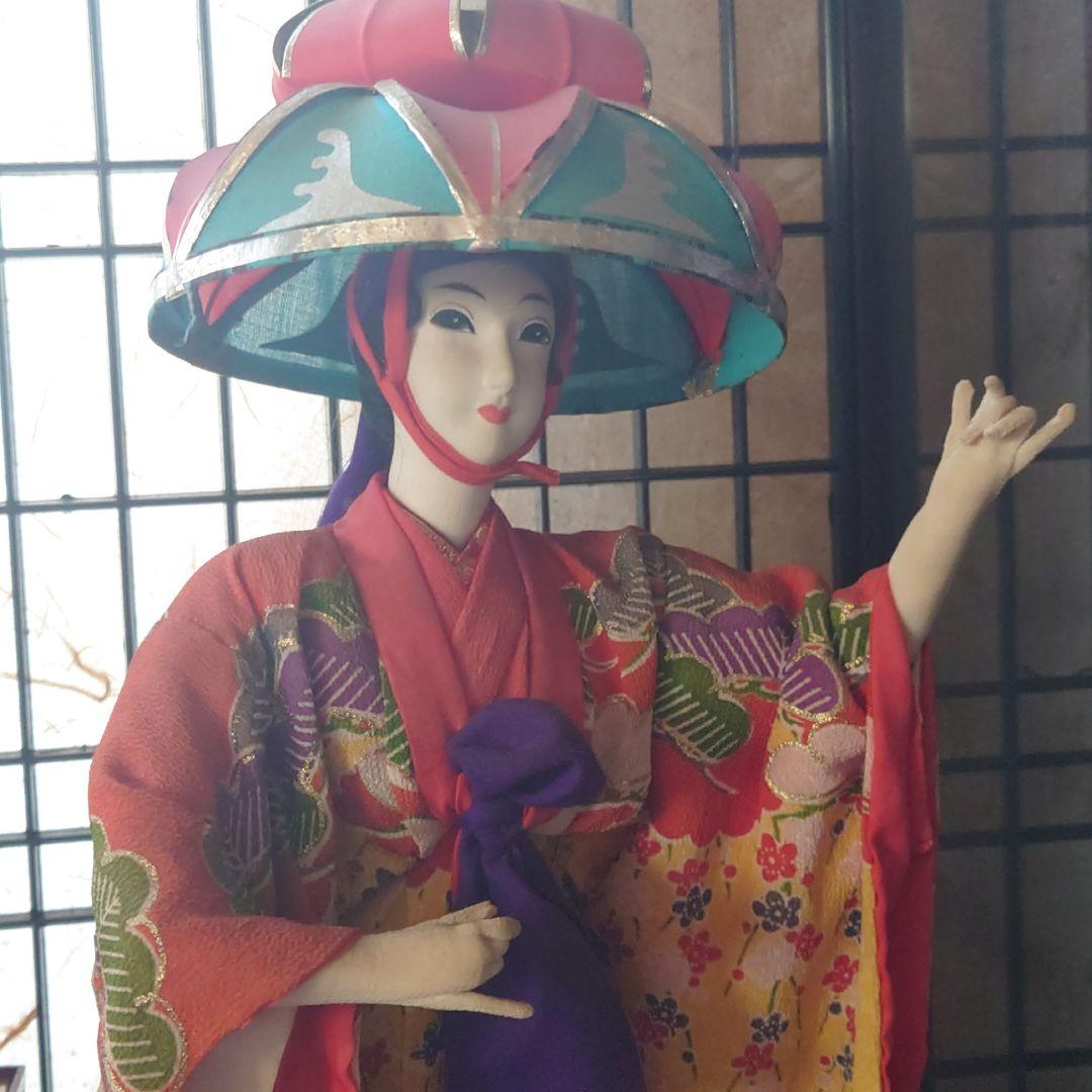 琉球人形 四つ竹 立ち姿 ガラスケース付き