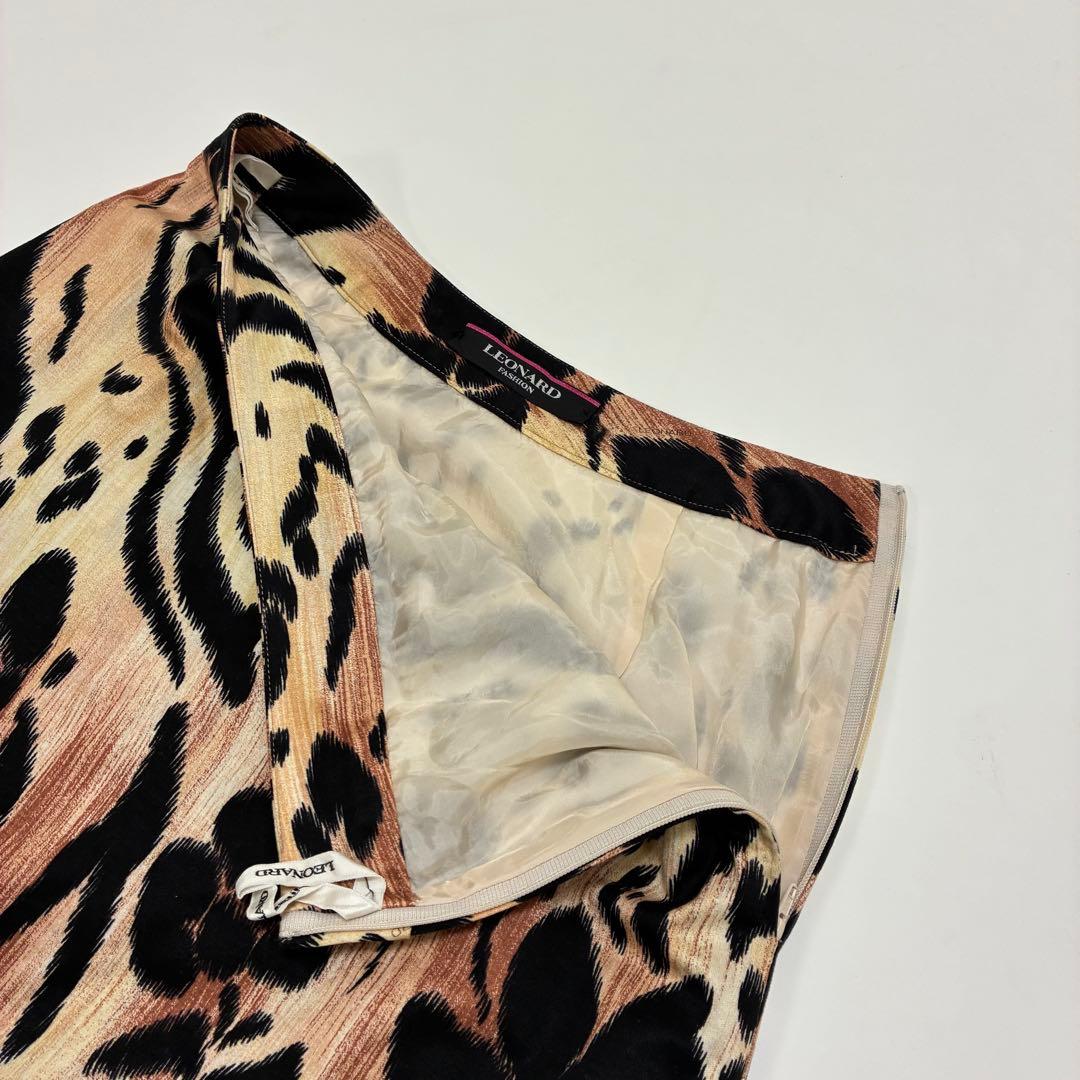 LEONALD レオナール☆レオパード柄膝丈タイトスカート 38 ベージュ系