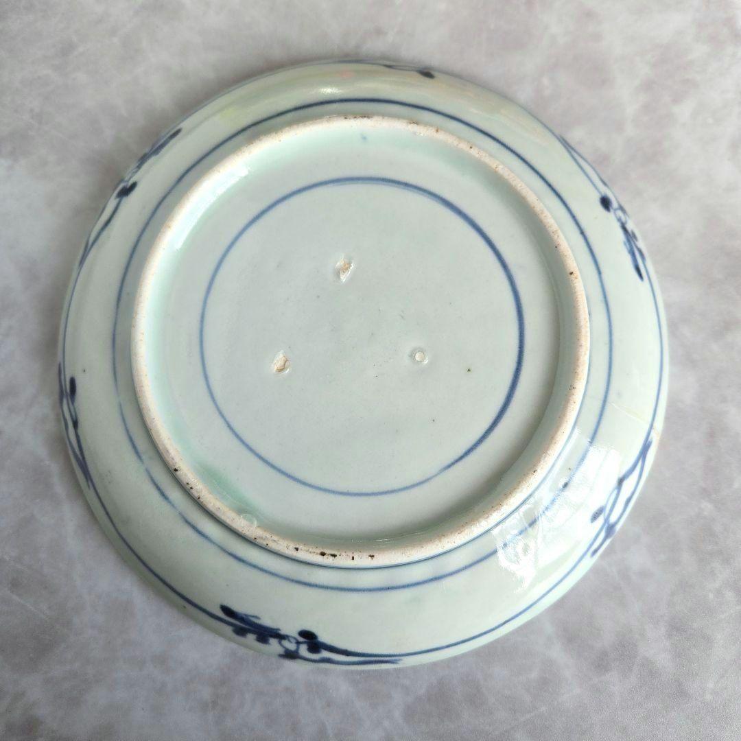 古伊万里　染付六寸皿　江戸時代　型紙摺　コンニャク印判　金直し　金継ぎ　骨董