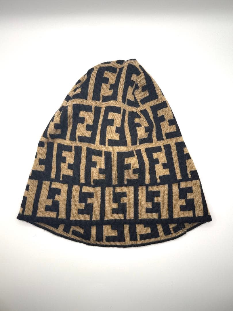 FENDI ズッカ柄 ニット帽 ウールマーク ブラウン