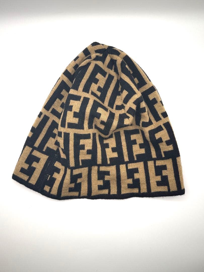 FENDI ズッカ柄 ニット帽 ウールマーク ブラウン