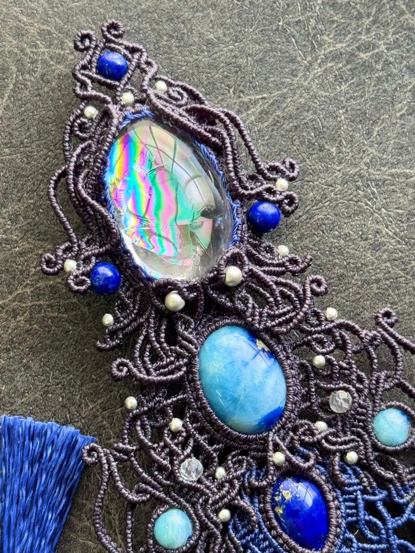 幻の石アフガナイト＆アイリスクォーツ＆ラピスラズリのマクラメ編みネックレス♡