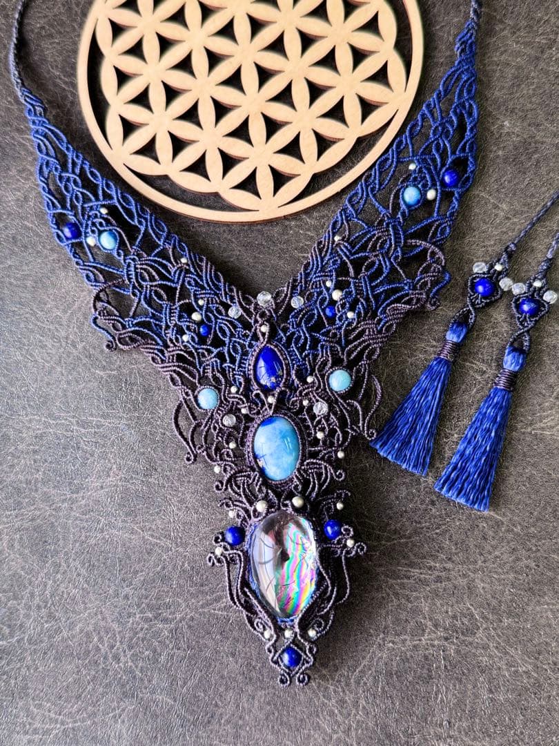 幻の石アフガナイト＆アイリスクォーツ＆ラピスラズリのマクラメ編みネックレス♡