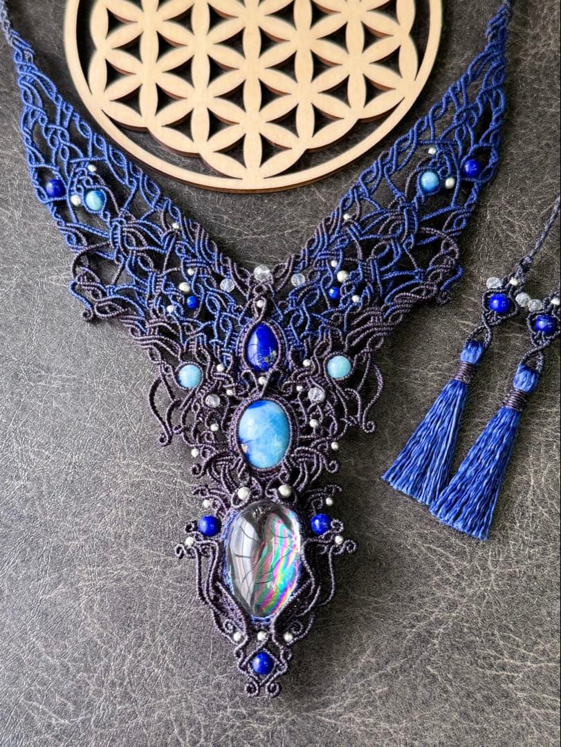 幻の石アフガナイト＆アイリスクォーツ＆ラピスラズリのマクラメ編みネックレス♡