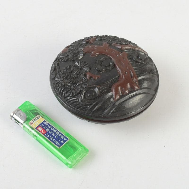 茶道具　鎌倉彫　花木文　香合　時代箱付　V　9611